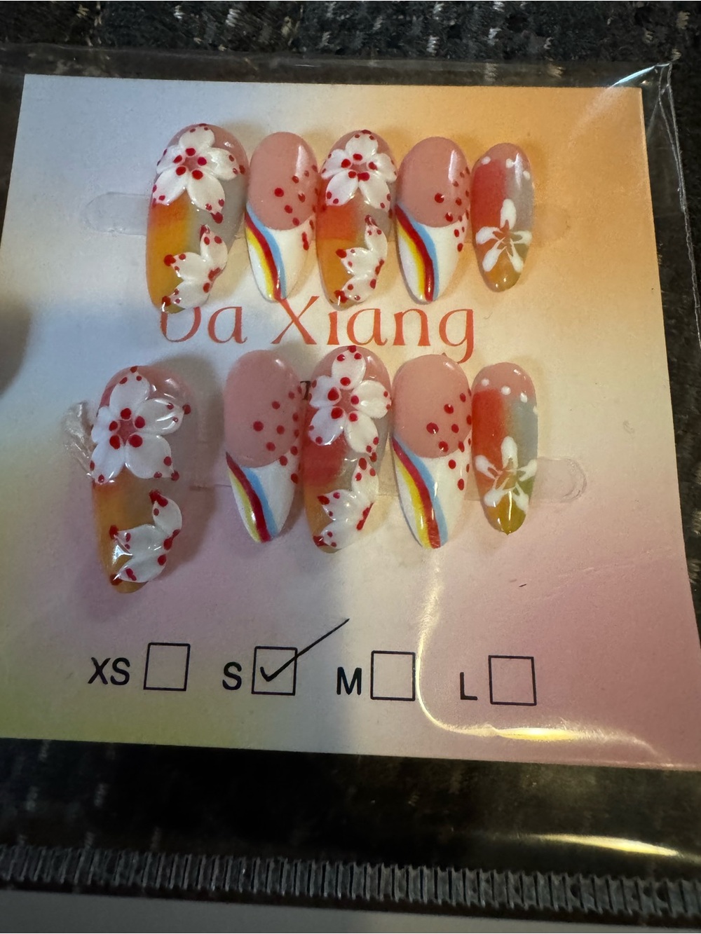 Floral Rainbow Pink Press-On Nail Set